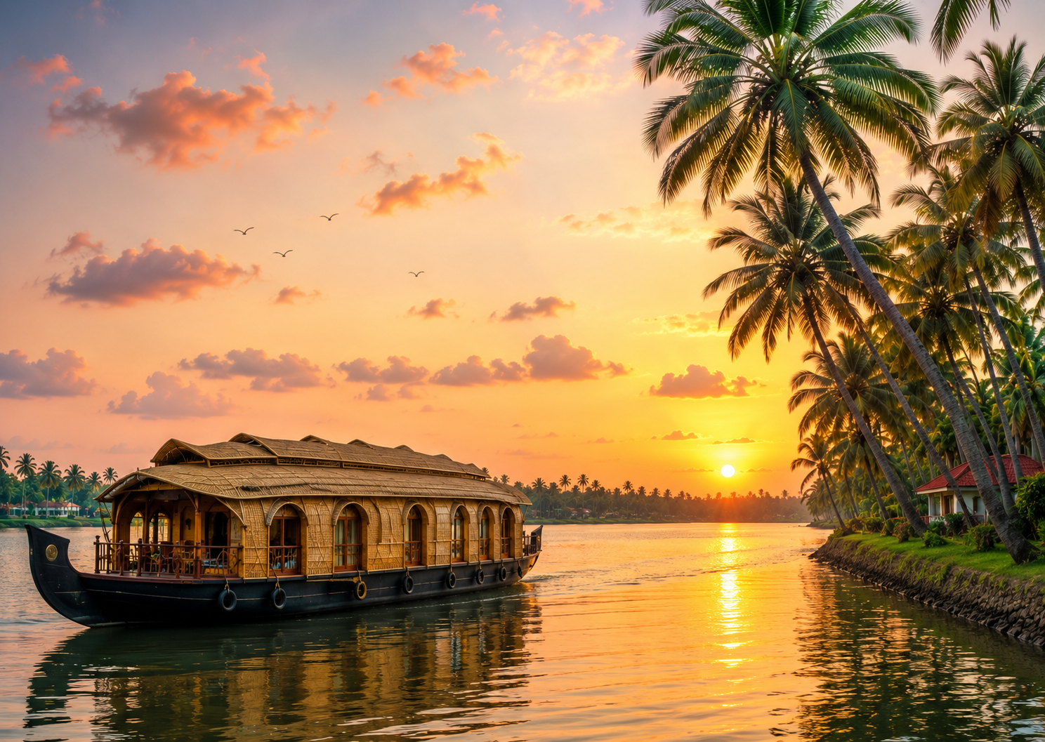 Kerala beach sunset palm trees
